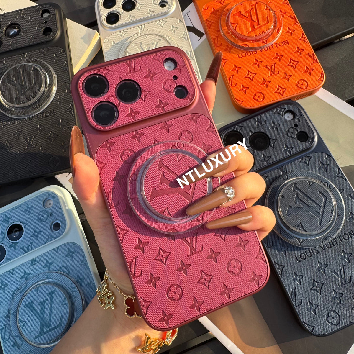 Colorful Denim Love Girl Phone Case With Magsafe Holder