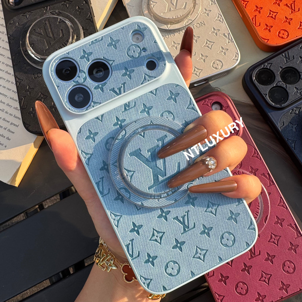 Colorful Denim Love Girl Phone Case With Magsafe Holder