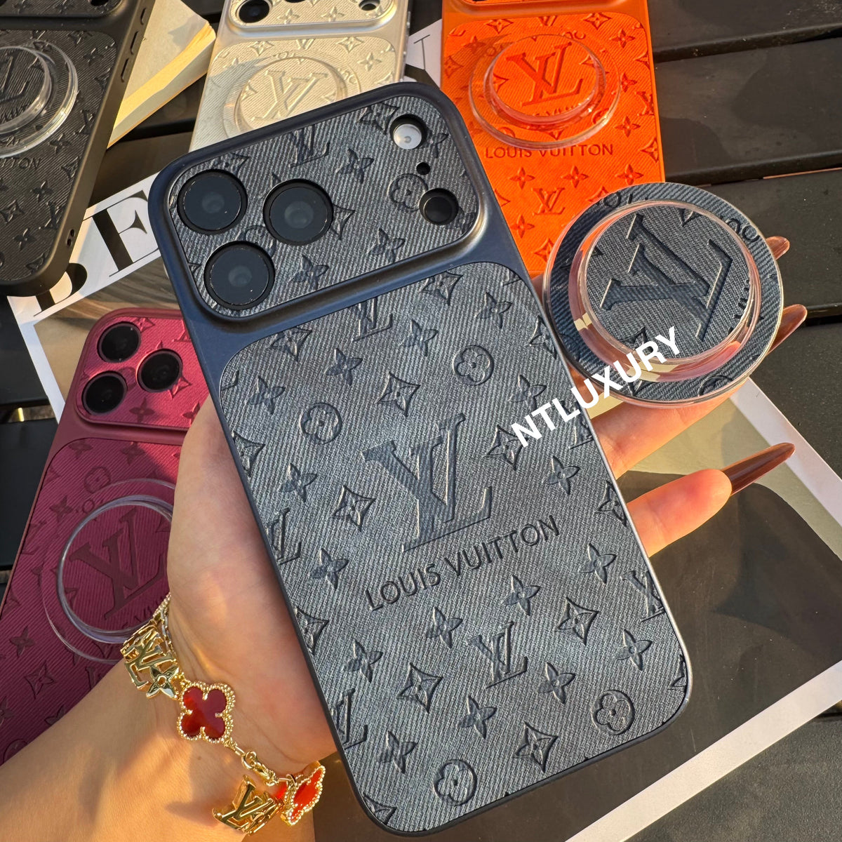 Colorful Denim Love Girl Phone Case With Magsafe Holder