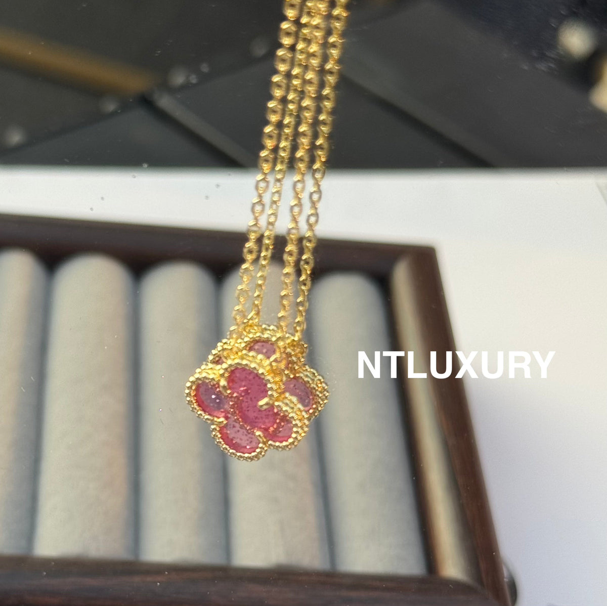 Leaves Gold Designs 4 Set (Earrings+Ring+Bracelet +Necklace) - Pink New