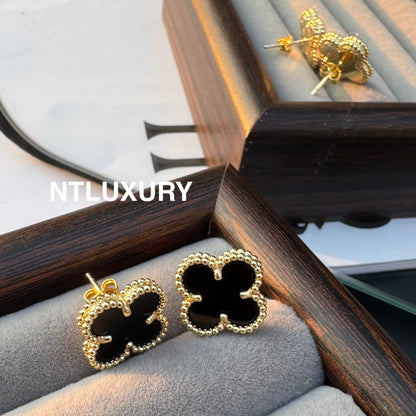 Leaves Gold Designs 4 Set (Earrings+Ring+Bracelet +Necklace) - Black