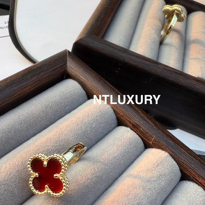 Leaves Gold Designs 4 Set (Earrings+Ring+Bracelet +Necklace) - Red