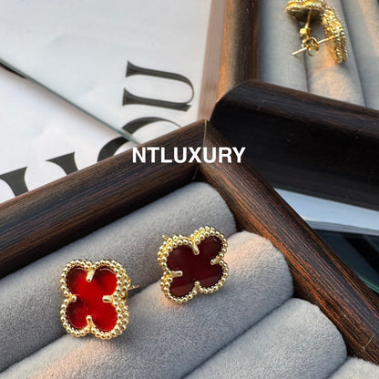 Leaves Gold Designs 4 Set (Earrings+Ring+Bracelet +Necklace) - Red