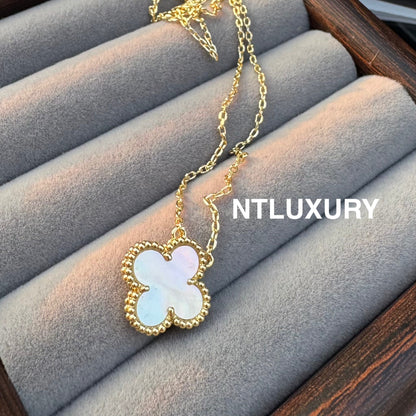 Leaves Gold Designs 4 Set (Earrings+Ring+Bracelet +Necklace) - White Shell