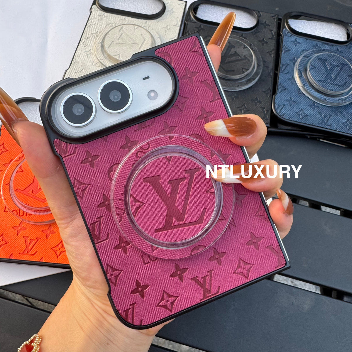 Colorful Denim Love Girl Phone Case For iPhone Duo With Magsafe Holder