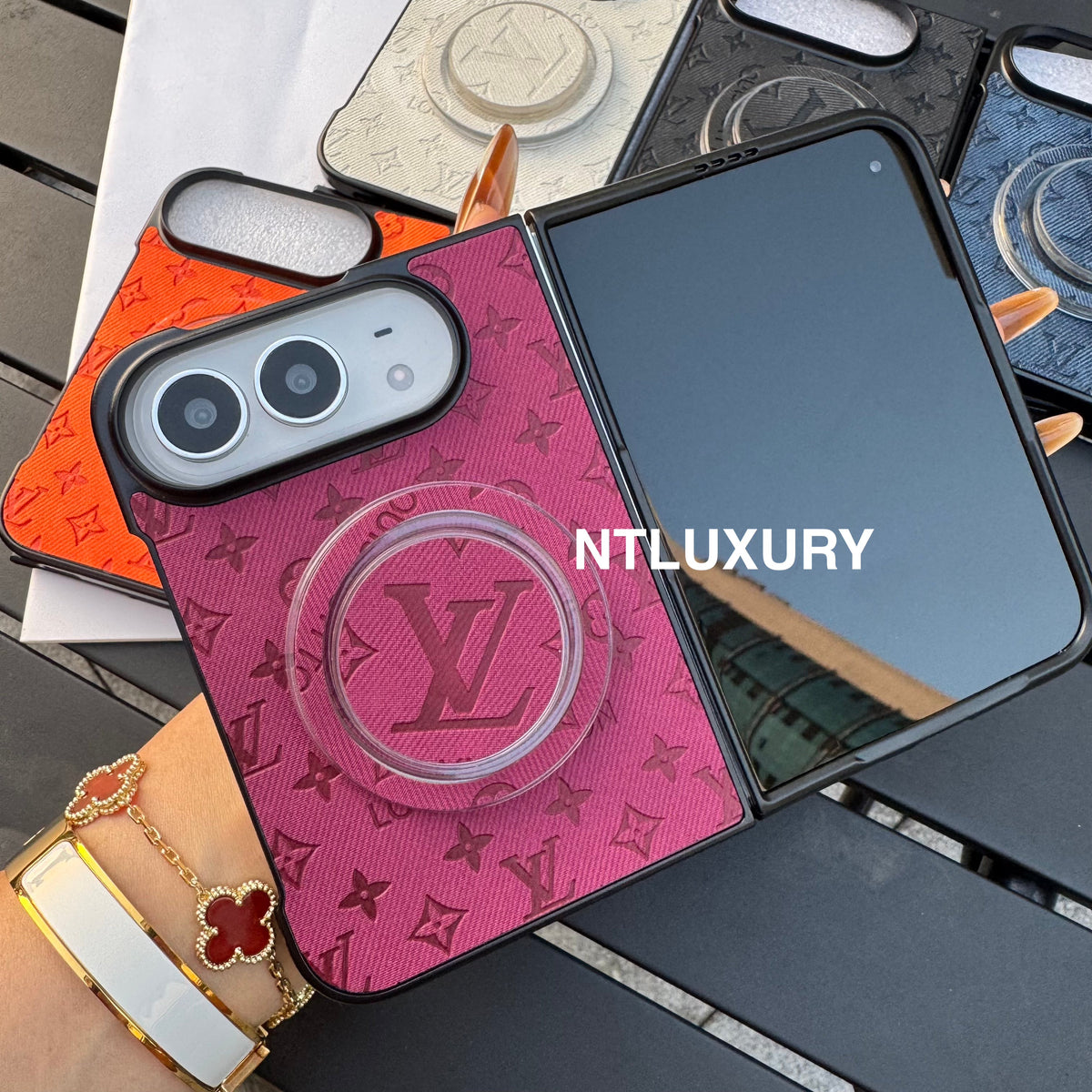 Colorful Denim Love Girl Phone Case For iPhone Duo With Magsafe Holder
