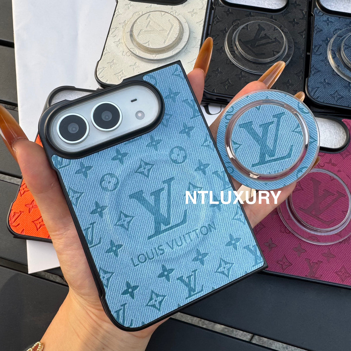 Colorful Denim Love Girl Phone Case For iPhone Duo With Magsafe Holder