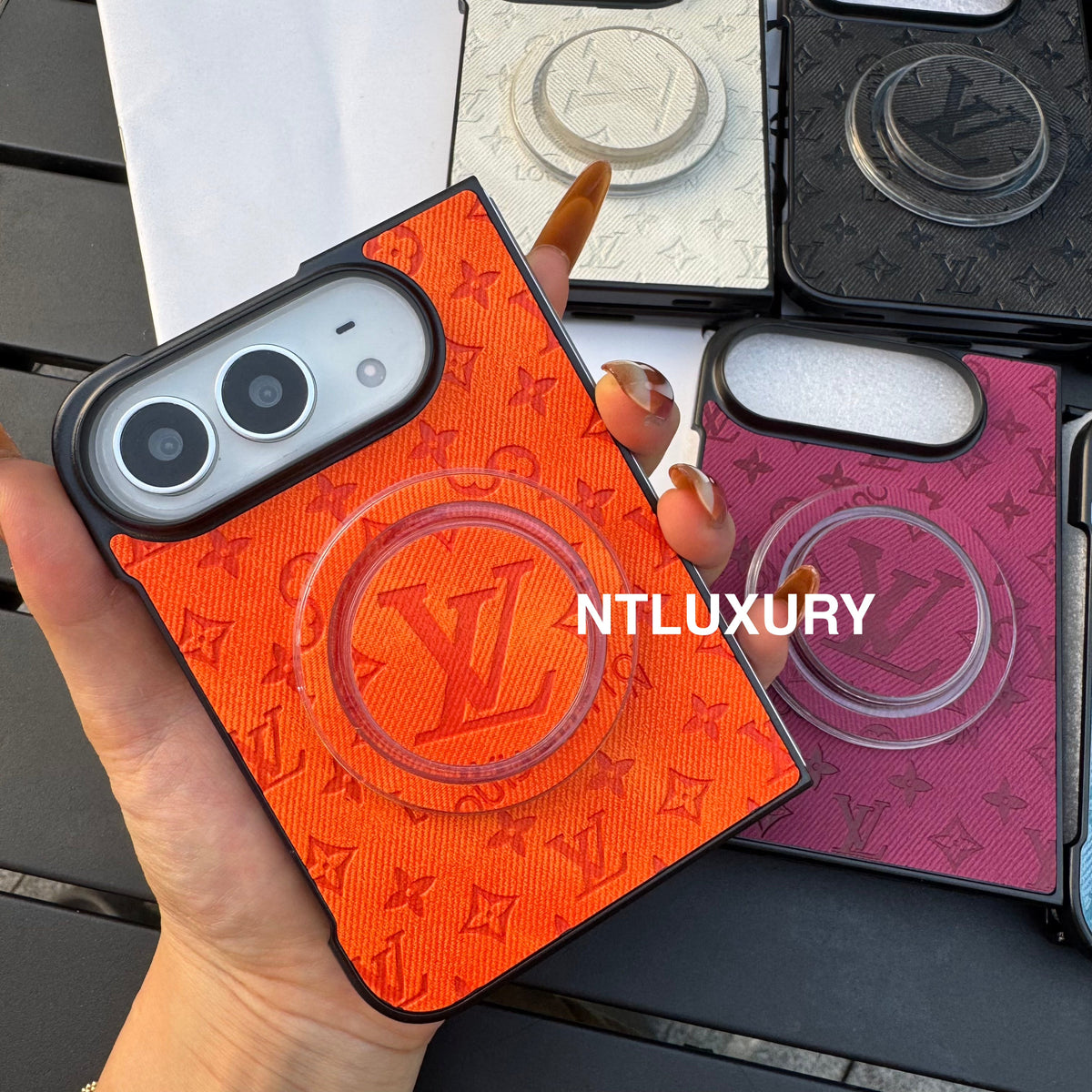 Colorful Denim Love Girl Phone Case For iPhone Duo With Magsafe Holder