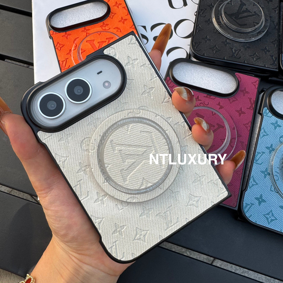 Colorful Denim Love Girl Phone Case For iPhone Duo With Magsafe Holder