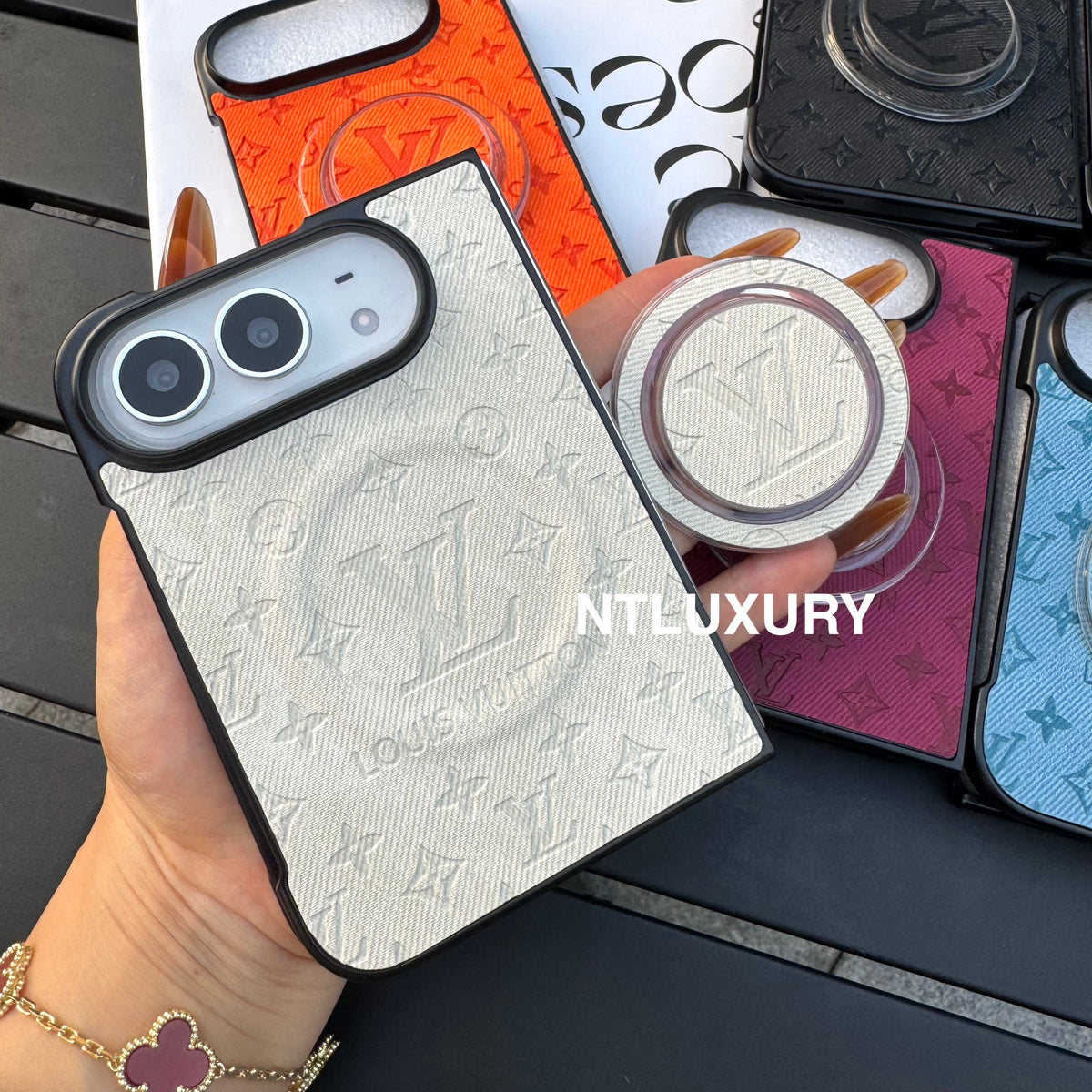 Colorful Denim Love Girl Phone Case For iPhone Duo With Magsafe Holder