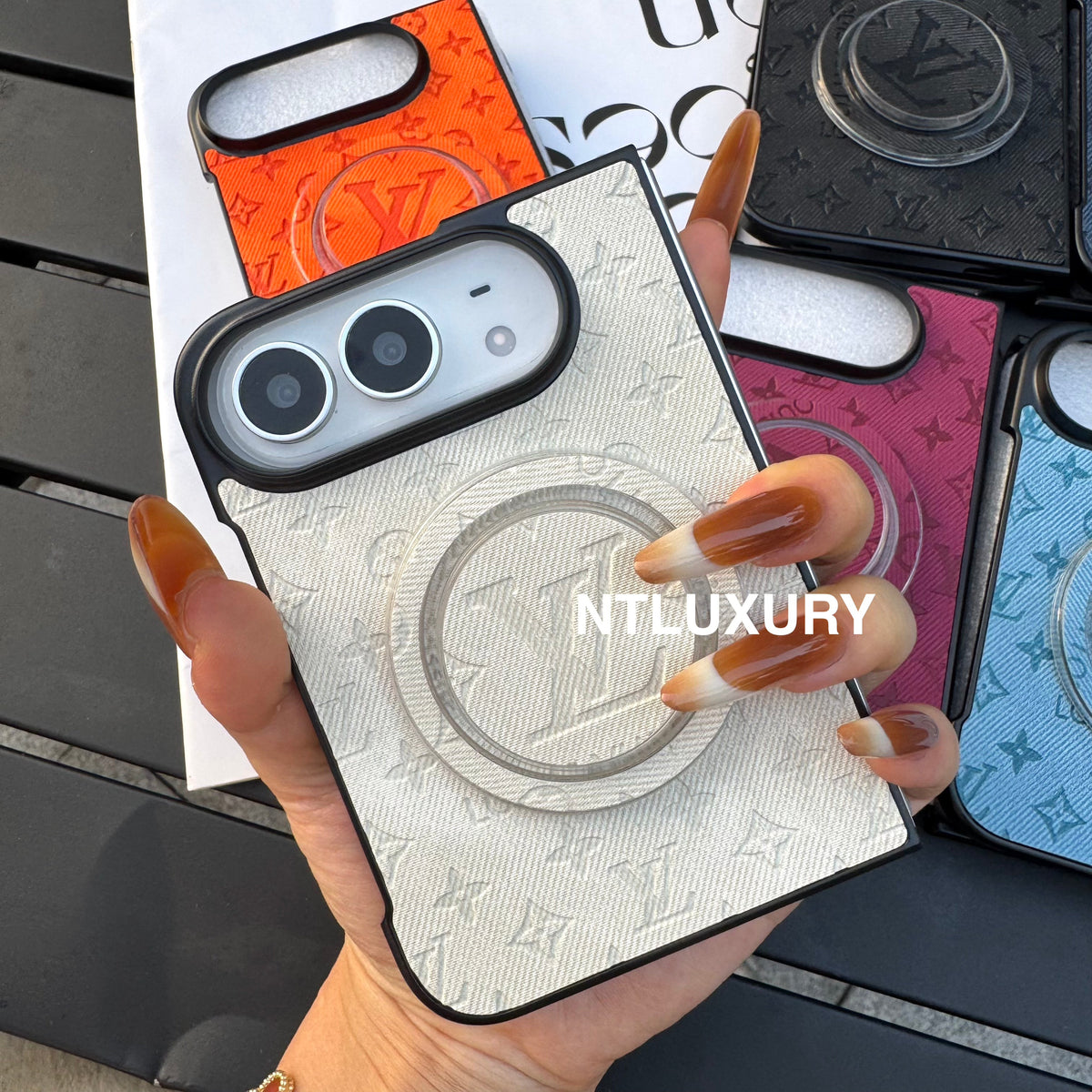Colorful Denim Love Girl Phone Case For iPhone Duo With Magsafe Holder