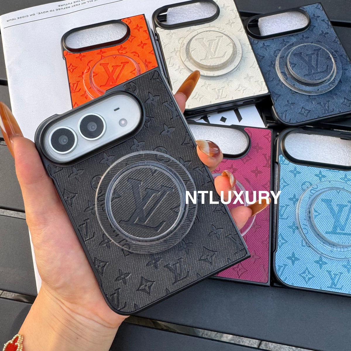 Colorful Denim Love Girl Phone Case For iPhone Duo With Magsafe Holder