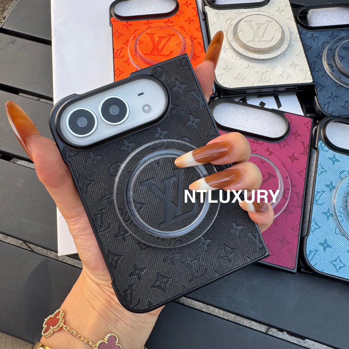 Colorful Denim Love Girl Phone Case For iPhone Duo With Magsafe Holder