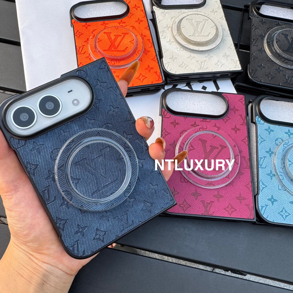 Colorful Denim Love Girl Phone Case For iPhone Duo With Magsafe Holder