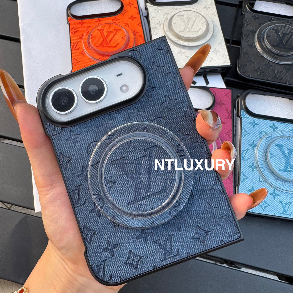 Colorful Denim Love Girl Phone Case For iPhone Duo With Magsafe Holder