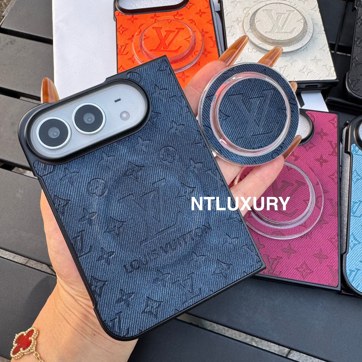 Colorful Denim Love Girl Phone Case For iPhone Duo With Magsafe Holder