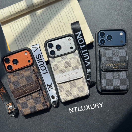 Nouvelle coque de téléphone fantaisie traditionnelle avec porte-monnaie et rayures (treillis)