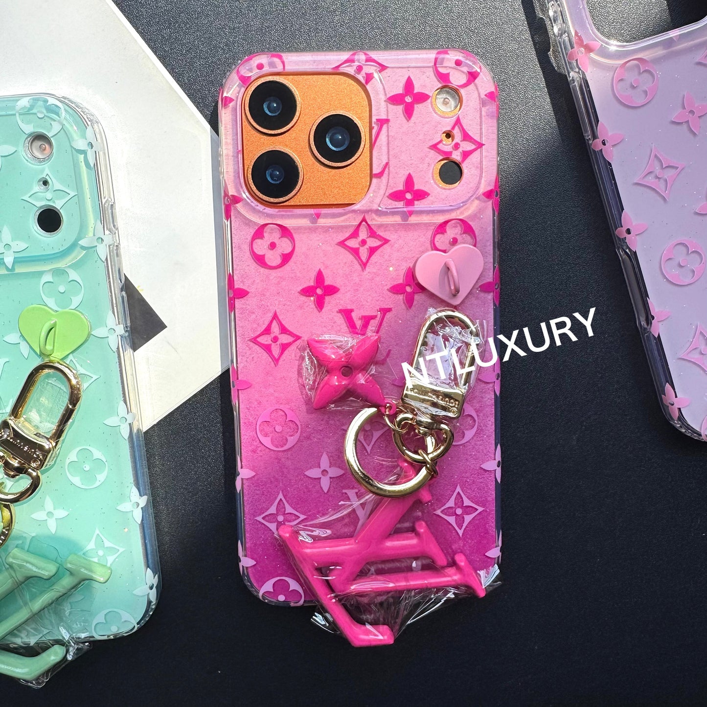 Orange Color Love Phone Case With Pendant