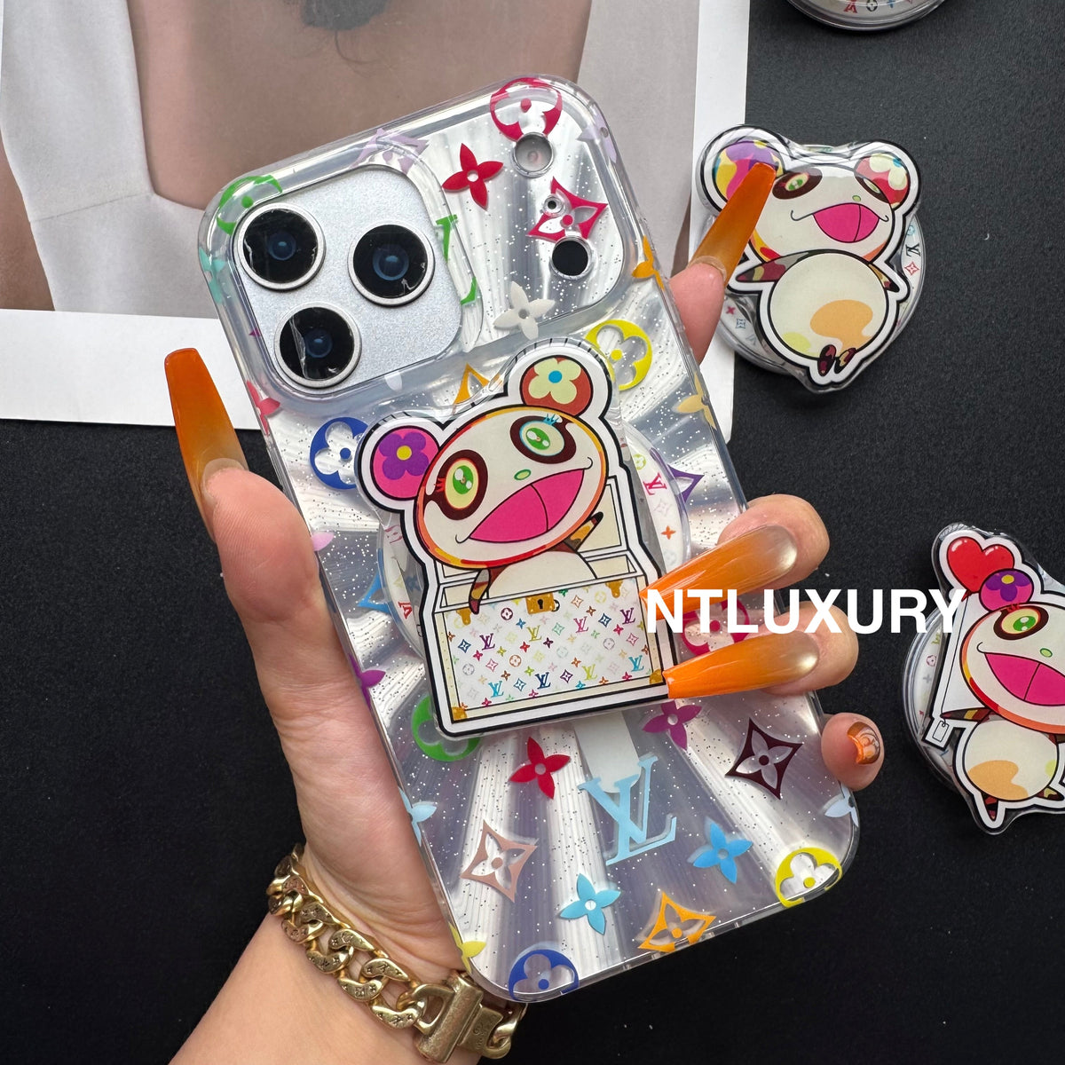 Laser Shining Love Phone Case with Magsafe Holder (Cute Bear£©