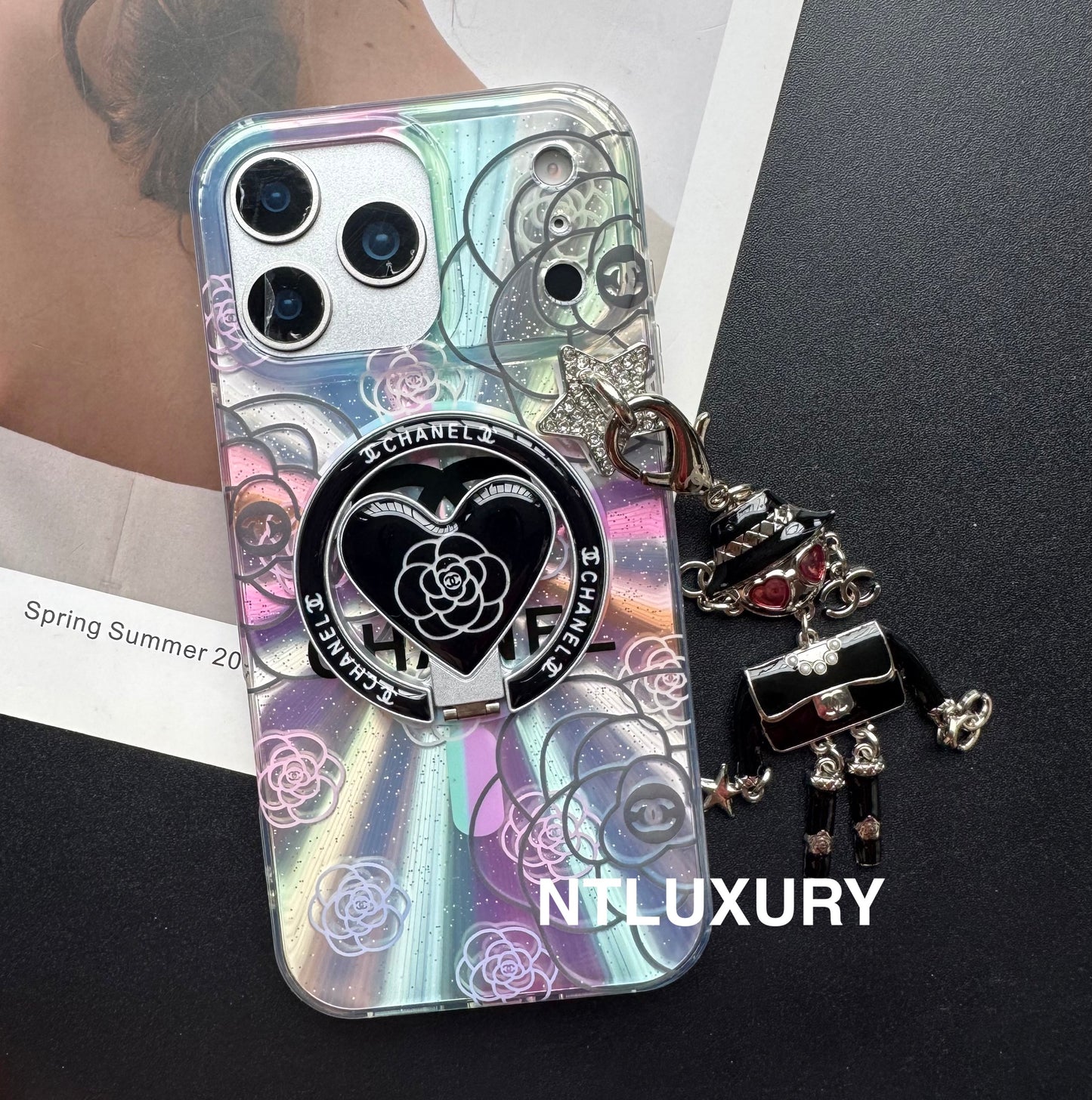 Coque de téléphone Laser Shining C avec support Magsafe et pendentif