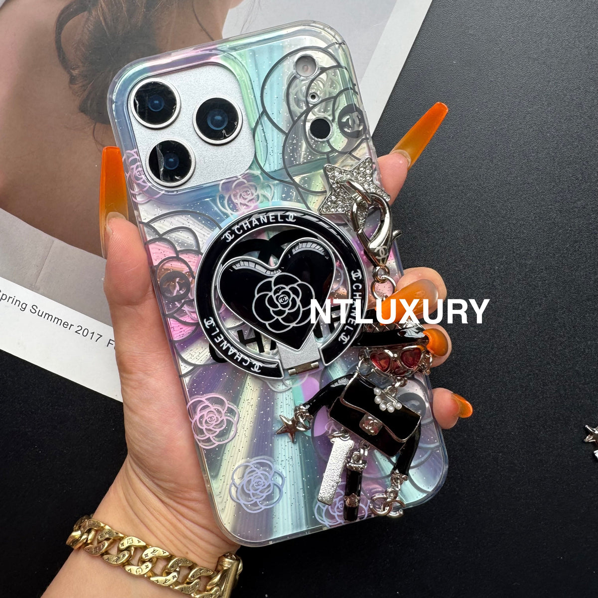 Laser Shining C Phone Case with Magsafe Holder and Pendant