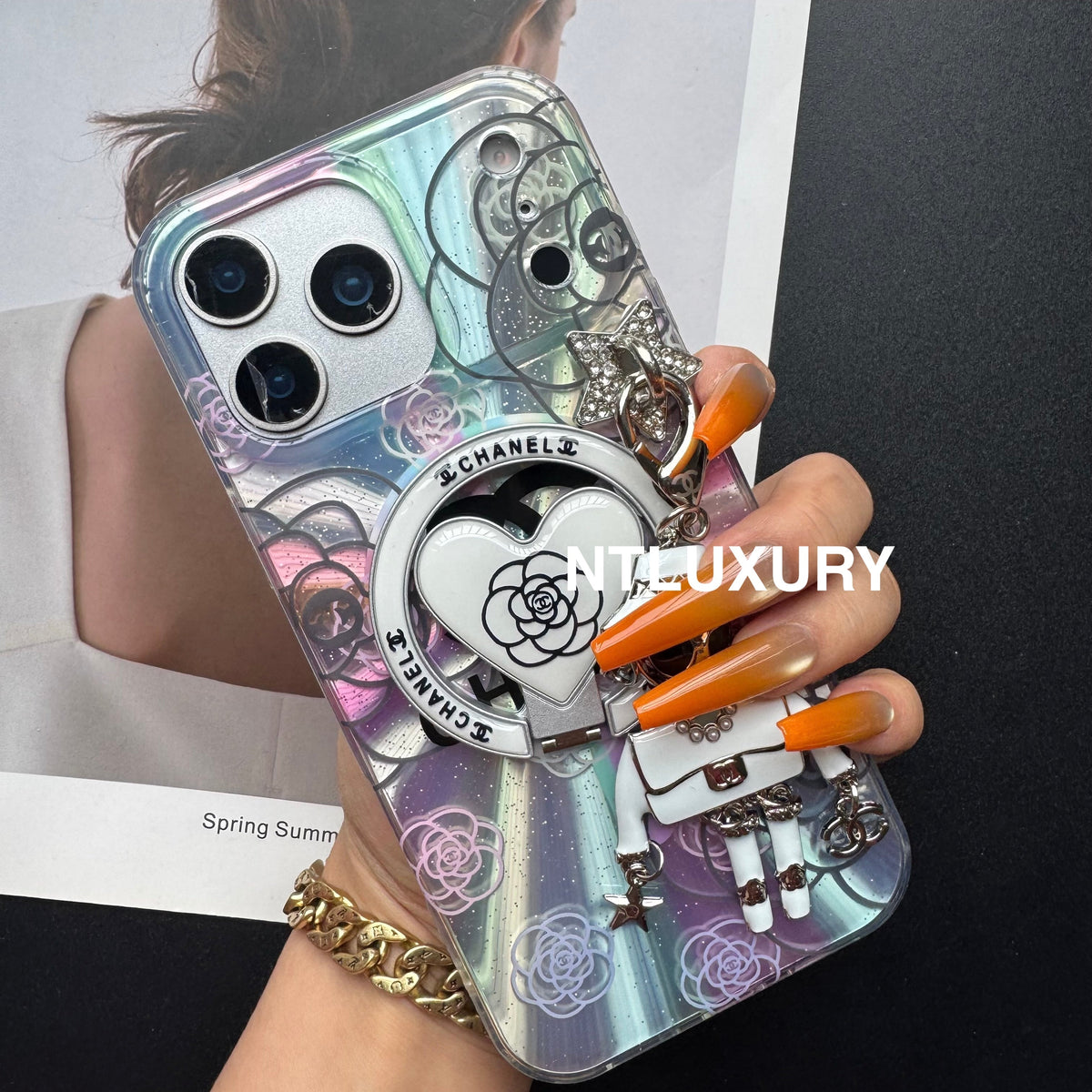 Laser Shining C Phone Case with Magsafe Holder and Pendant