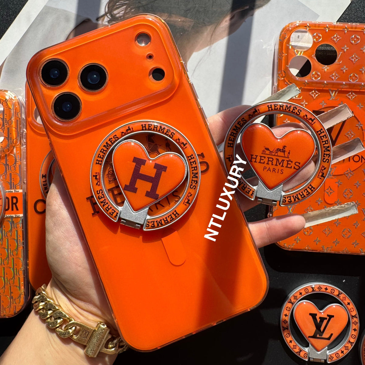 Coque de téléphone MagSafe avec support, orange éclatant