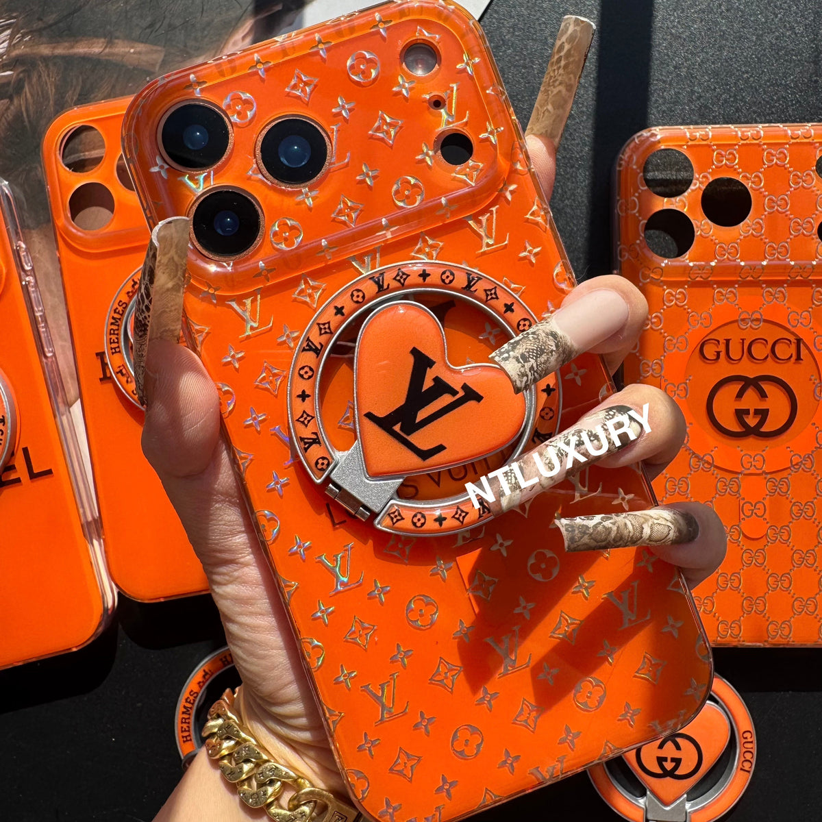 Coque de téléphone MagSafe avec support, orange éclatant