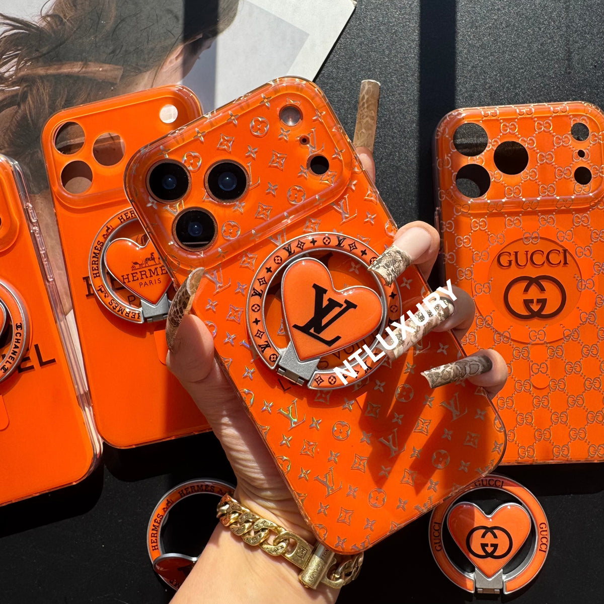 Coque de téléphone MagSafe avec support, orange éclatant