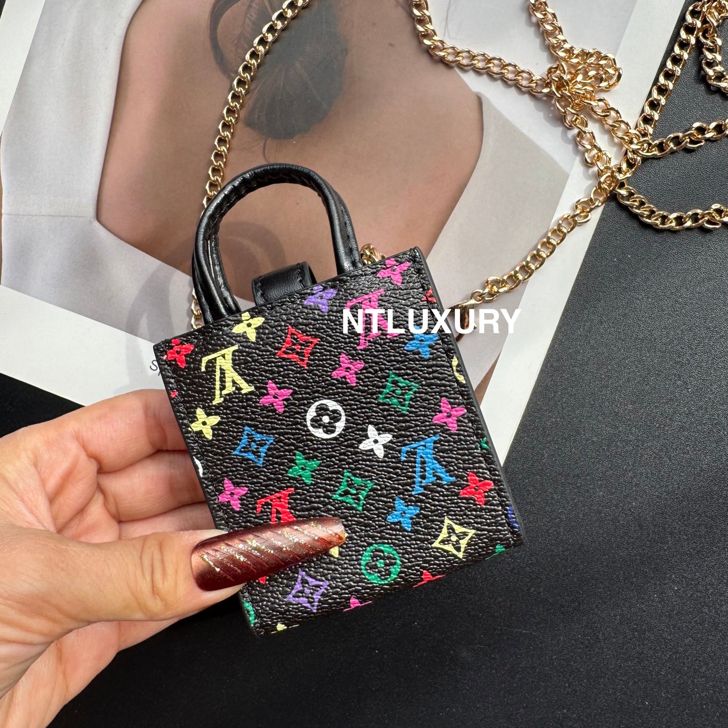 Floral Cute Love Mini Purse With Chain For All Cute Things (Black Small Love)