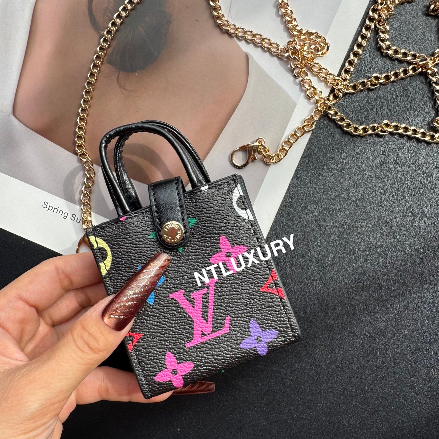 Floral Cute Love Mini Purse With Chain For All Cute Things (Black Big Love)