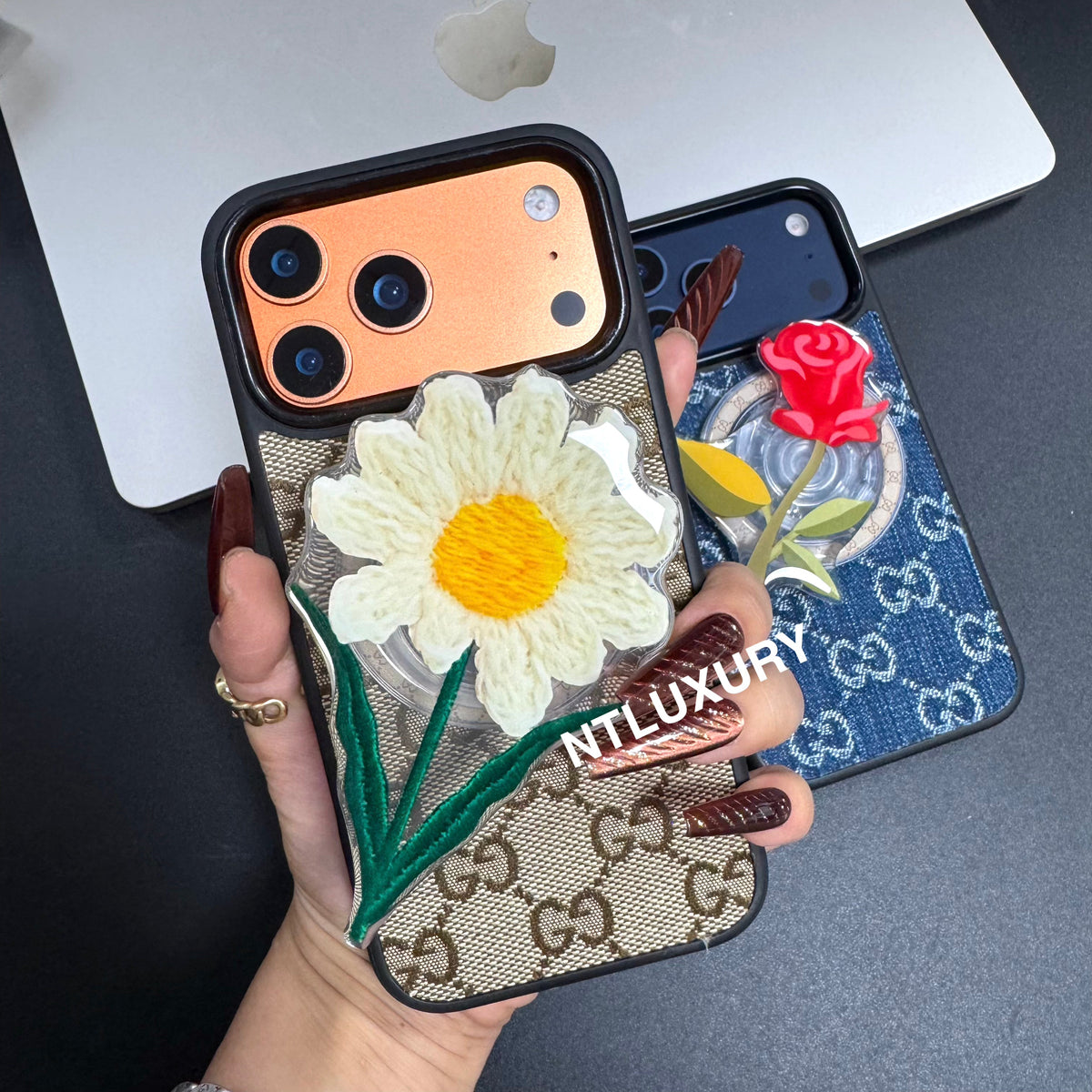 Coque de téléphone Denim Good MagSafe avec support MagSafe floral