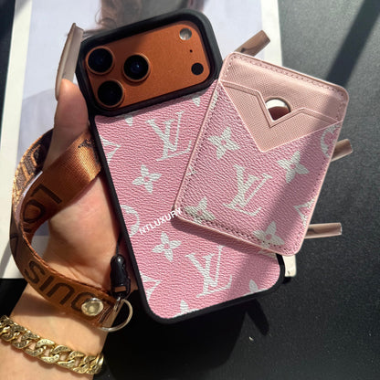 Coque Magsafe avec Magsafe Pocket 3 et sangle (Noir et rose)