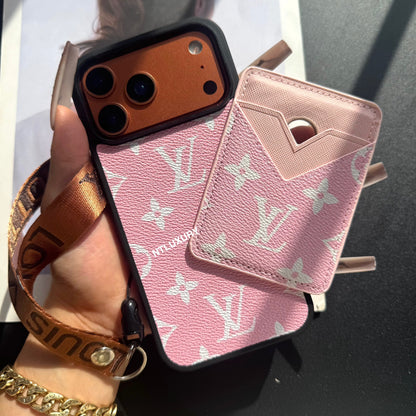 Coque Magsafe avec Magsafe Pocket 3 et sangle (Noir et rose)
