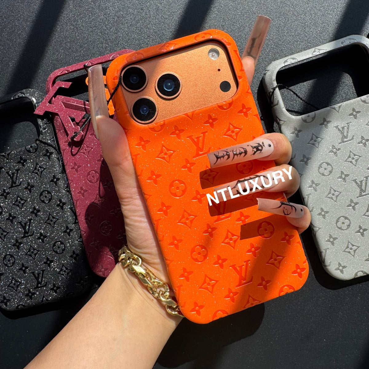 Étui de téléphone Fille Petit Amour en Cuir Pailleté