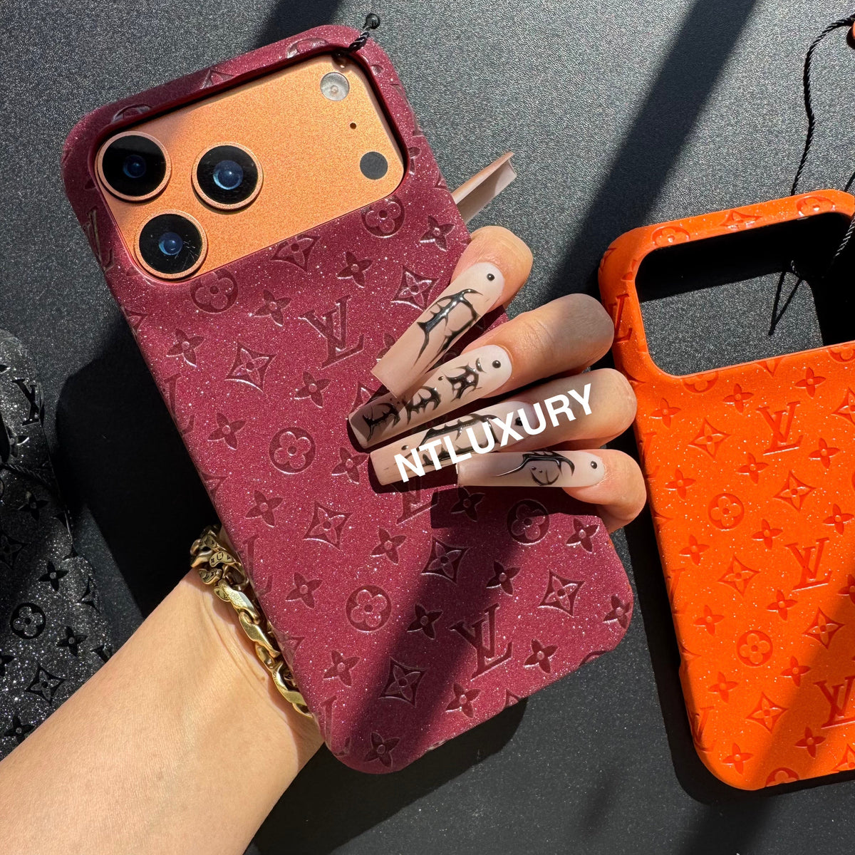 Étui de téléphone Fille Petit Amour en Cuir Pailleté