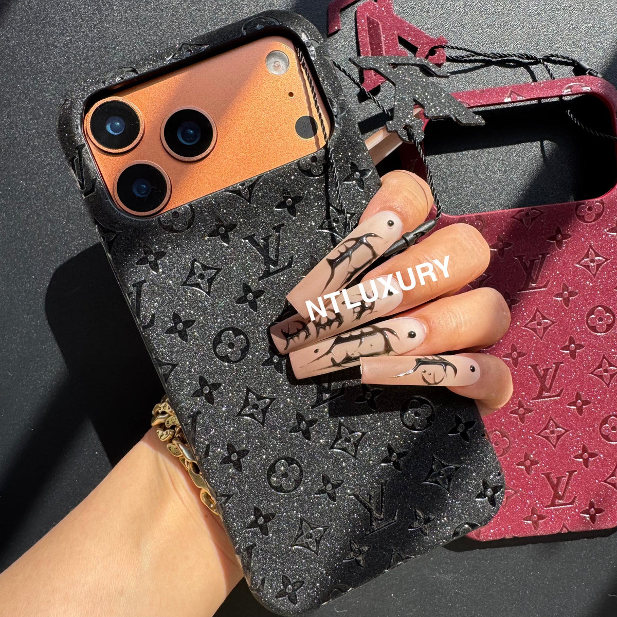 Étui de téléphone Fille Petit Amour en Cuir Pailleté