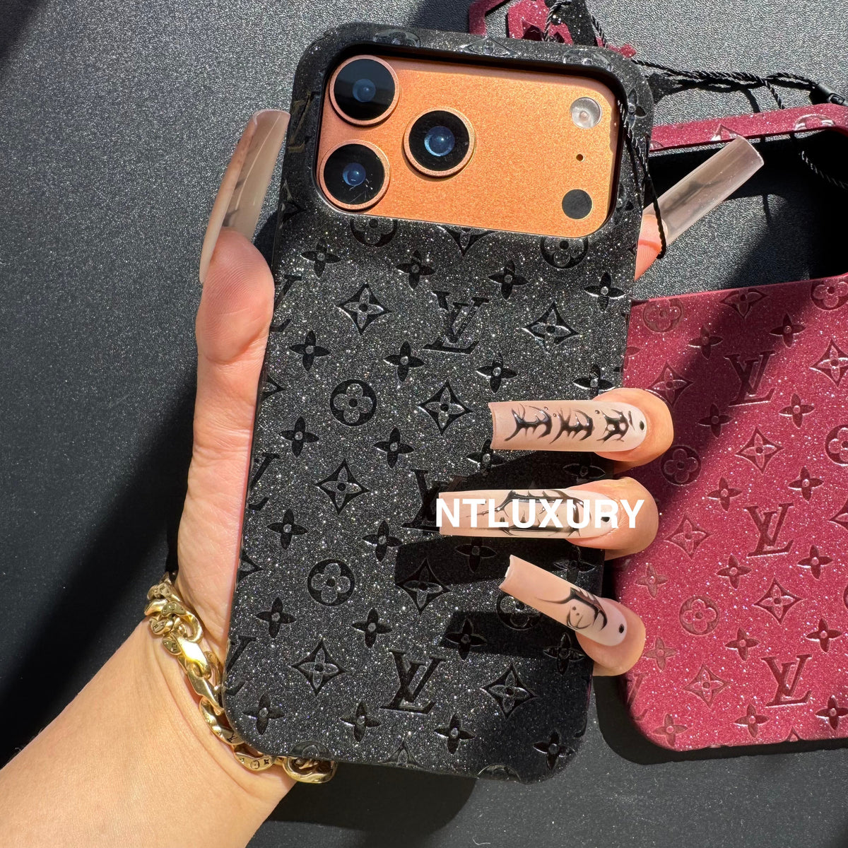 Étui de téléphone Fille Petit Amour en Cuir Pailleté
