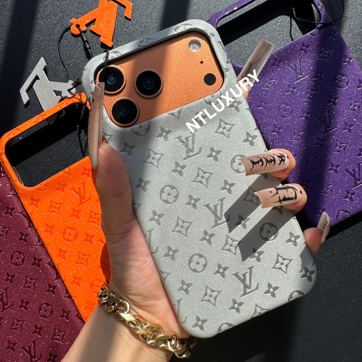 Étui de téléphone Fille Petit Amour en Cuir Pailleté