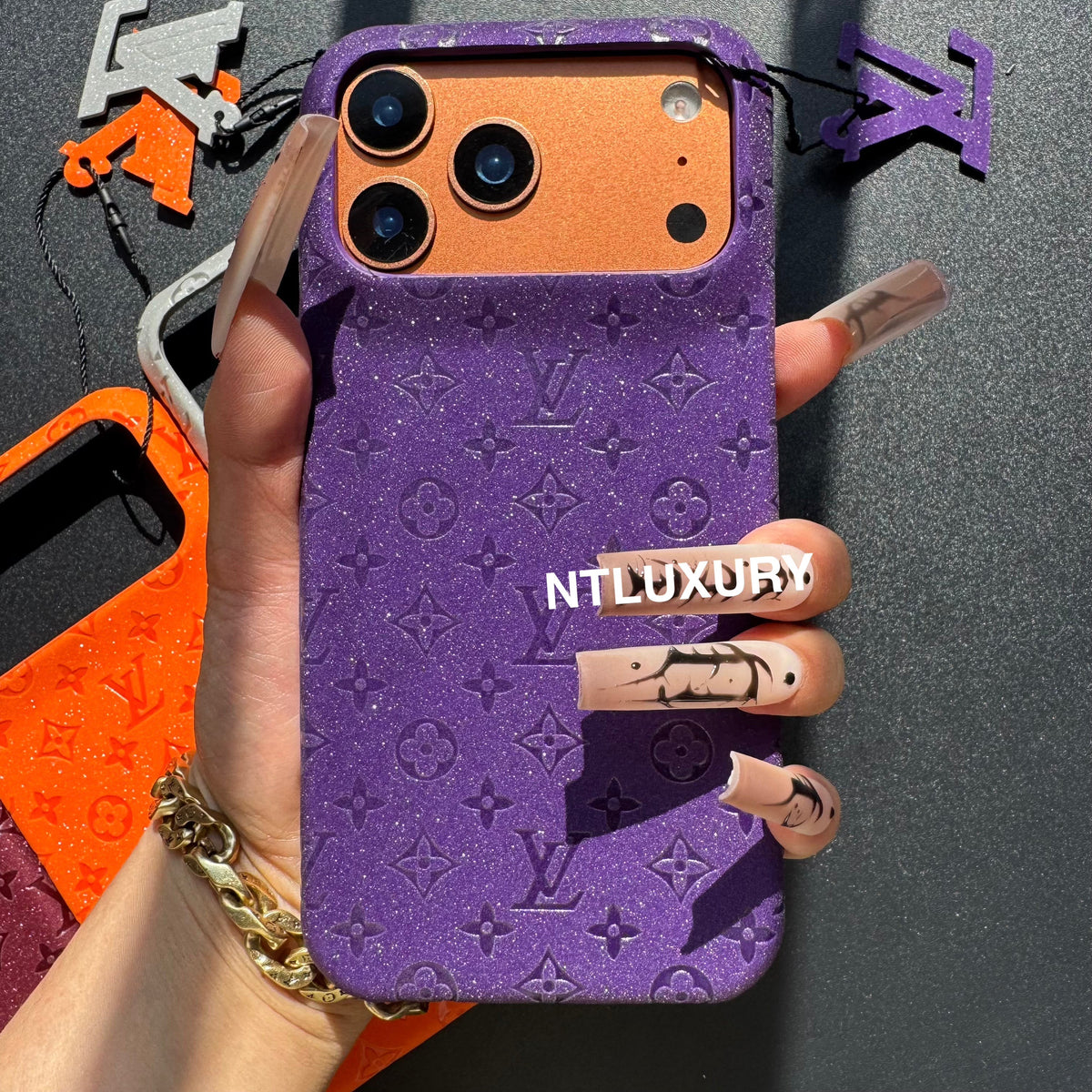 Étui de téléphone Fille Petit Amour en Cuir Pailleté
