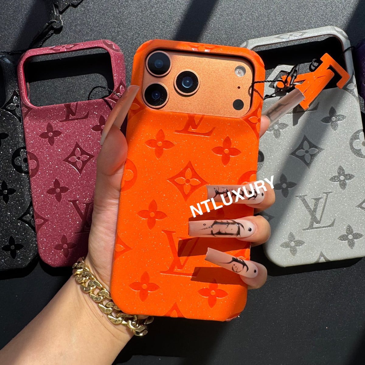 Coque de téléphone Fille Amour en Cuir Pailleté