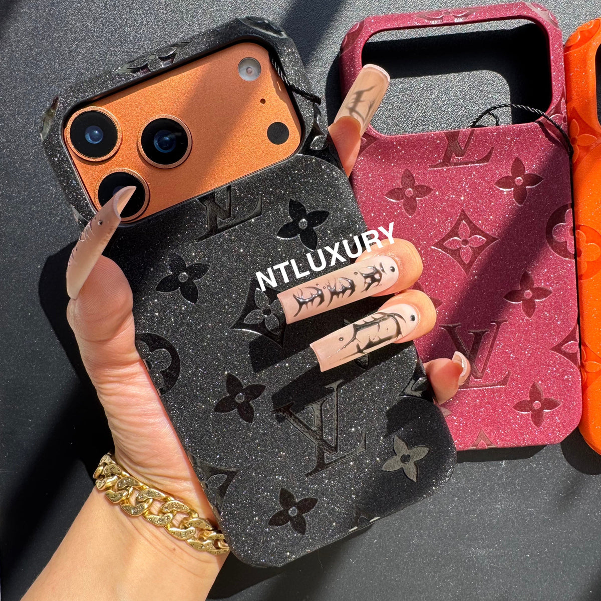 Coque de téléphone Fille Amour en Cuir Pailleté