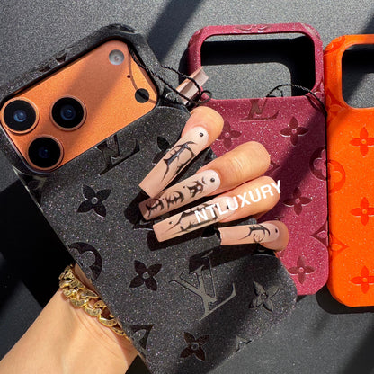 Coque de téléphone Fille Amour en Cuir Pailleté