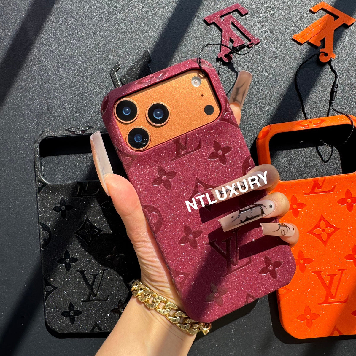 Coque de téléphone Fille Amour en Cuir Pailleté