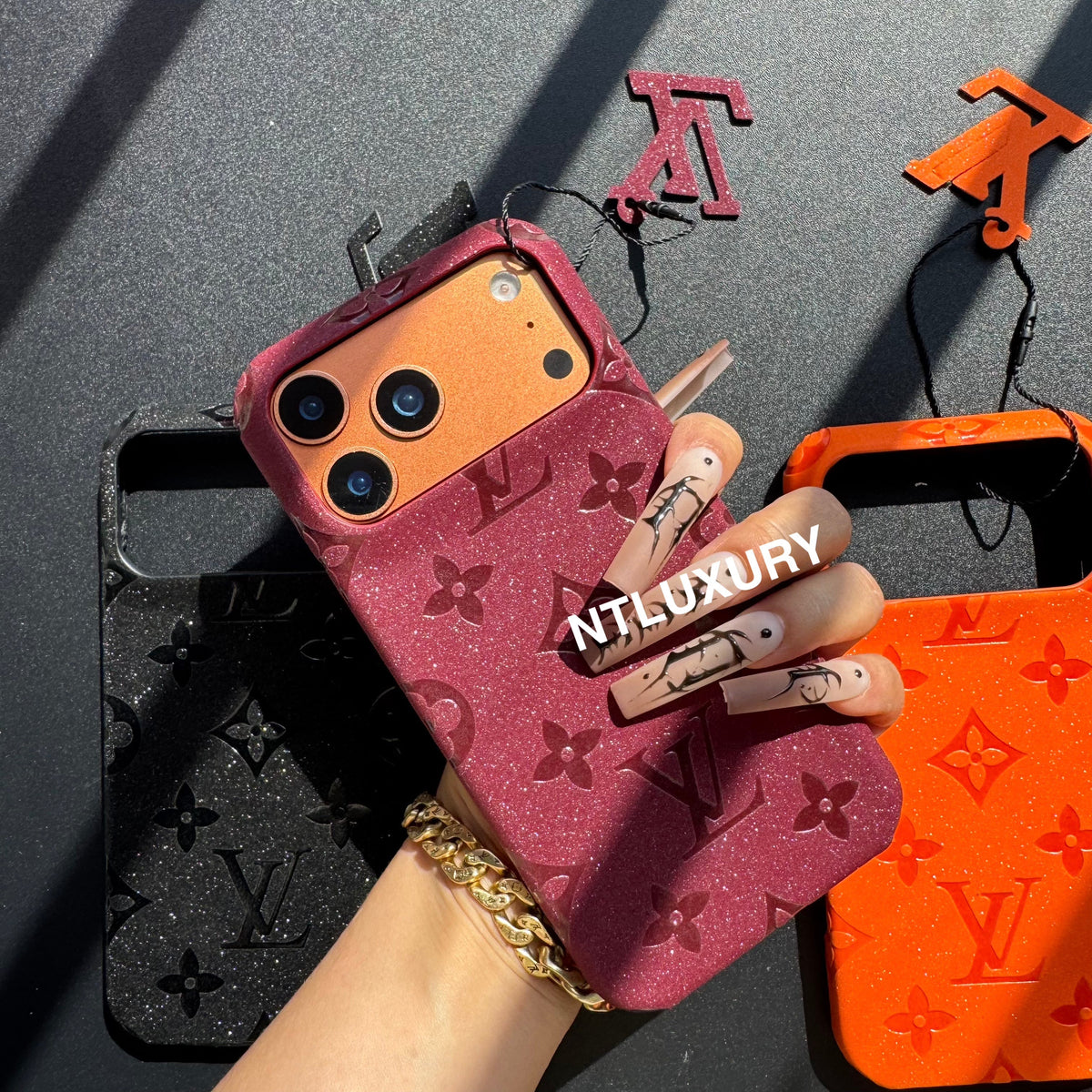 Coque de téléphone Fille Amour en Cuir Pailleté