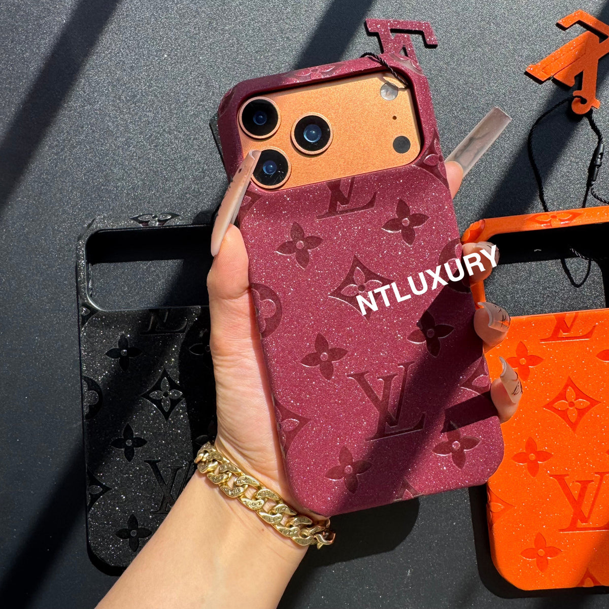 Coque de téléphone Fille Amour en Cuir Pailleté