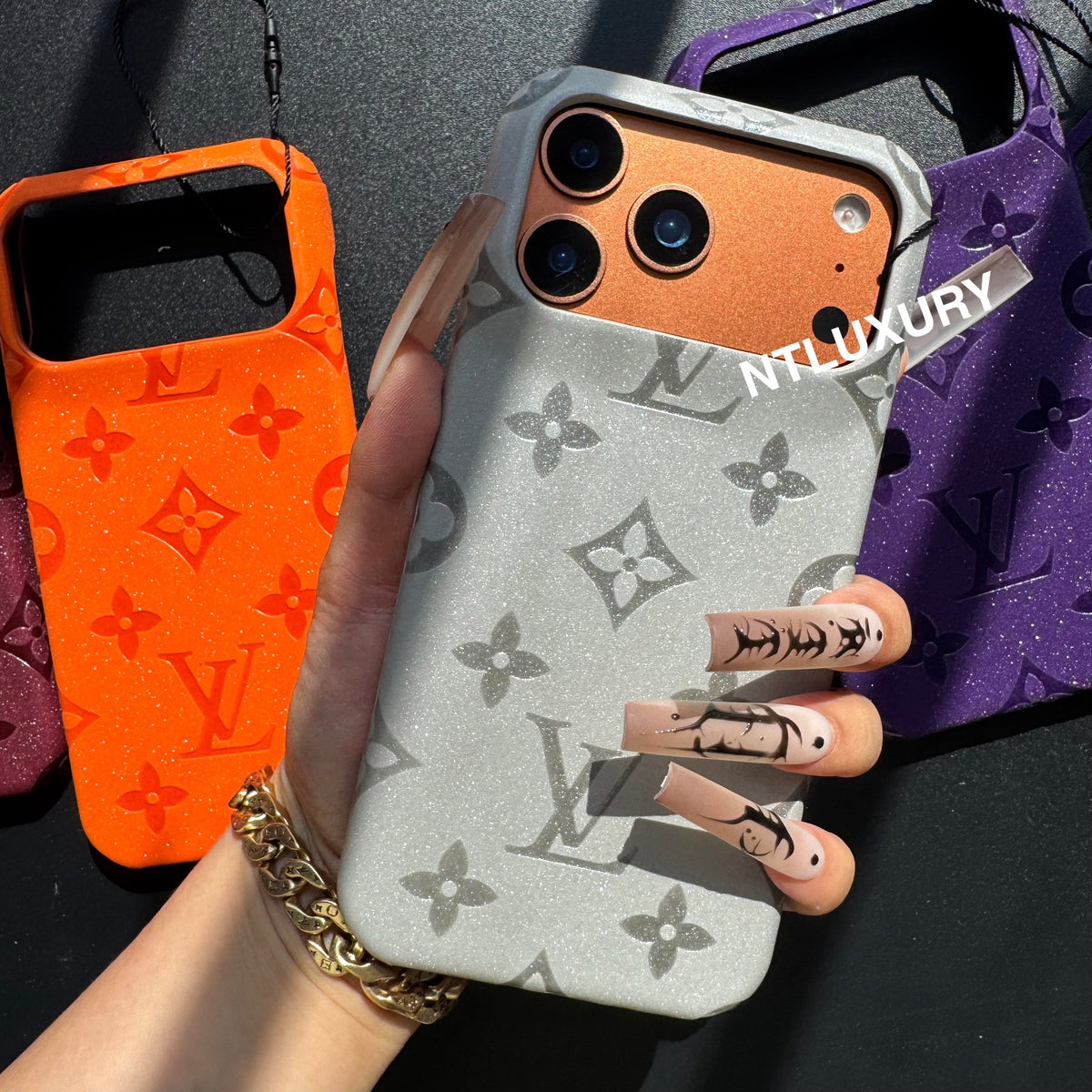 Coque de téléphone Fille Amour en Cuir Pailleté