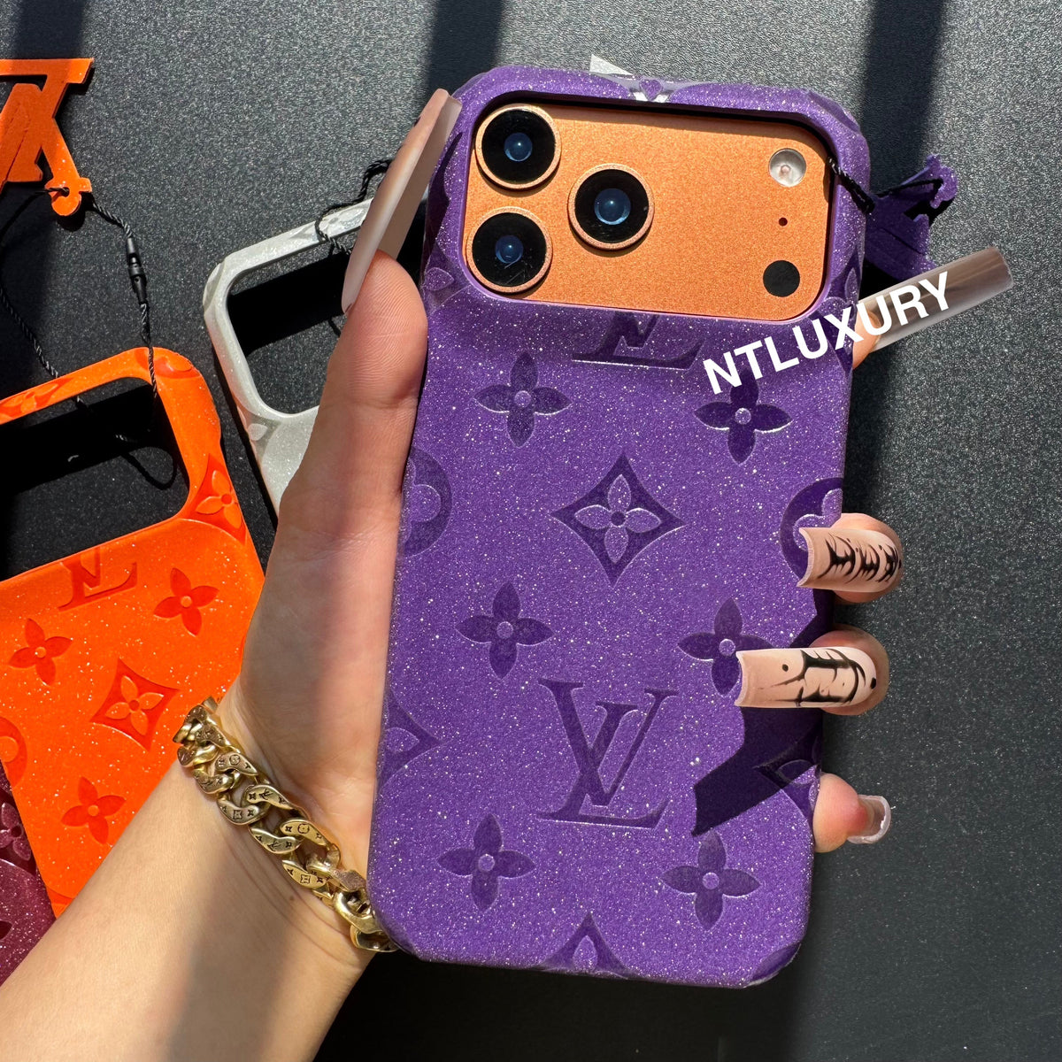 Coque de téléphone Fille Amour en Cuir Pailleté