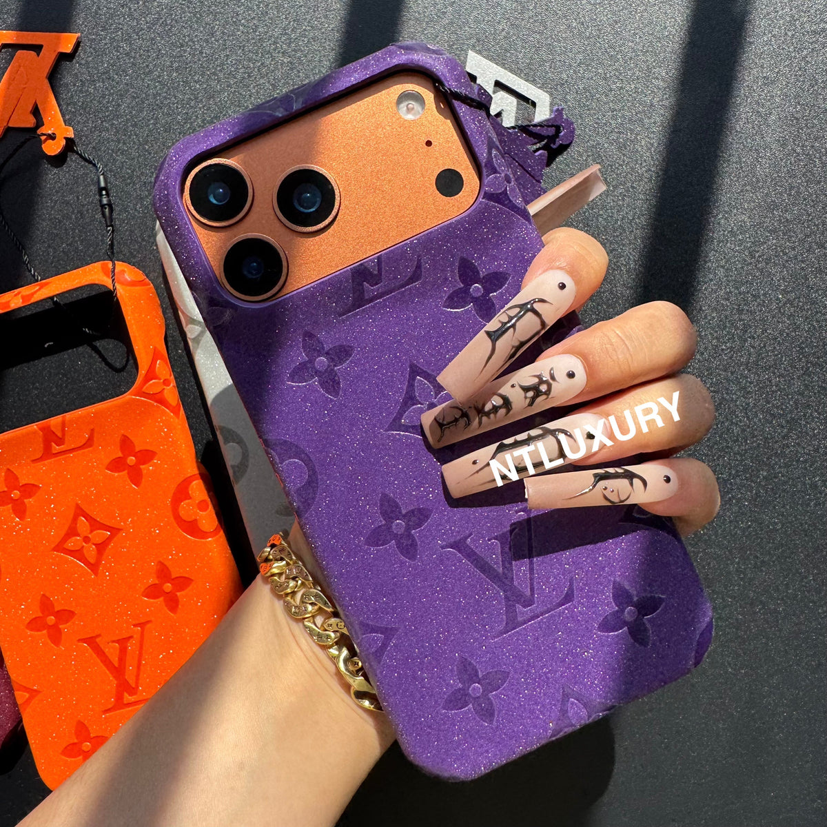 Coque de téléphone Fille Amour en Cuir Pailleté