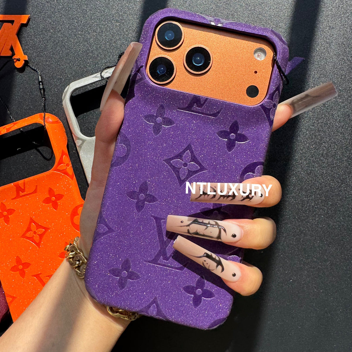 Coque de téléphone Fille Amour en Cuir Pailleté